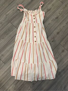 Roxy Cream Sundress with Coral and Mustard Stripes Linen/cotton Size xsmall